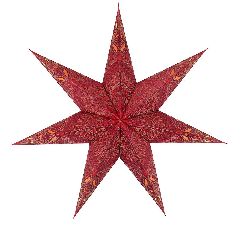 Khidki Rot mit rotem Glitter, 7 Zacken , 60cm